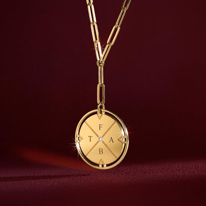 Engraved Compass Necklace - Gold Vermeil