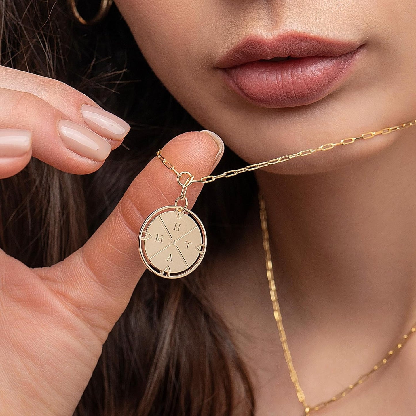Engraved Compass Necklace - Gold Vermeil