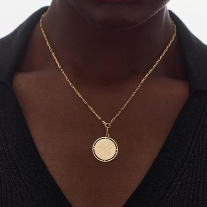 Engraved Compass Necklace - Gold Vermeil