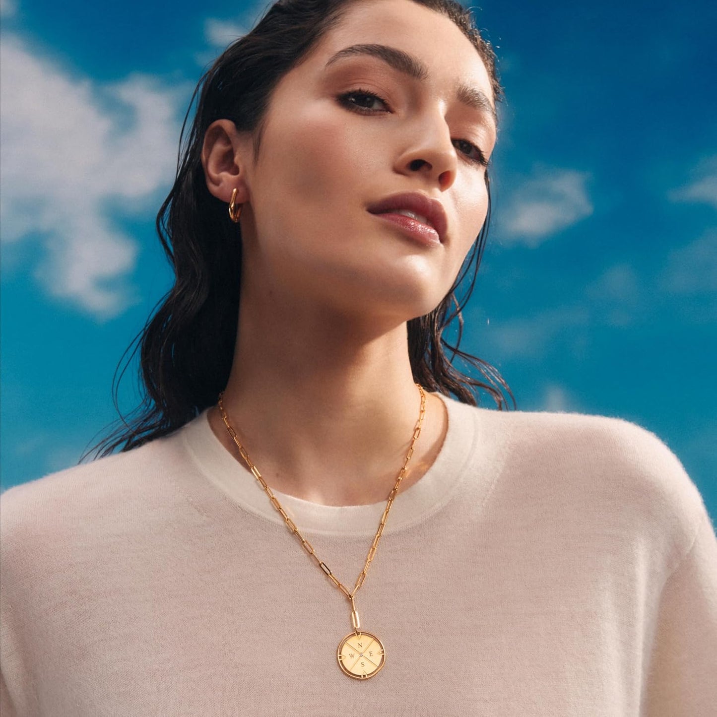 Engraved Compass Necklace - Gold Vermeil
