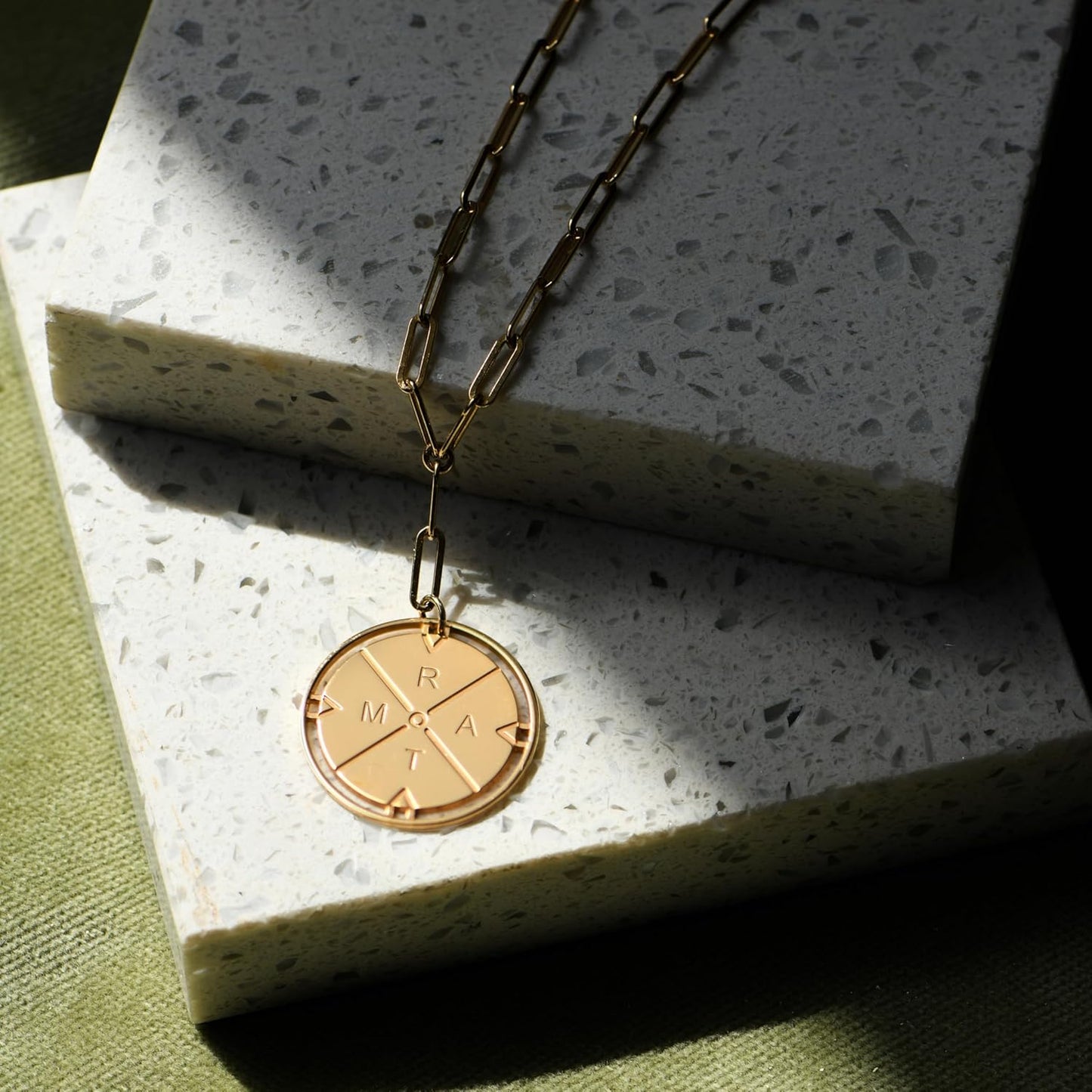 Engraved Compass Necklace - Gold Vermeil