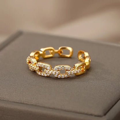 Adjustable Diamond Chain Link Ring
