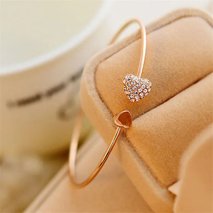 Dainty Double Heart Bangle Bracelet