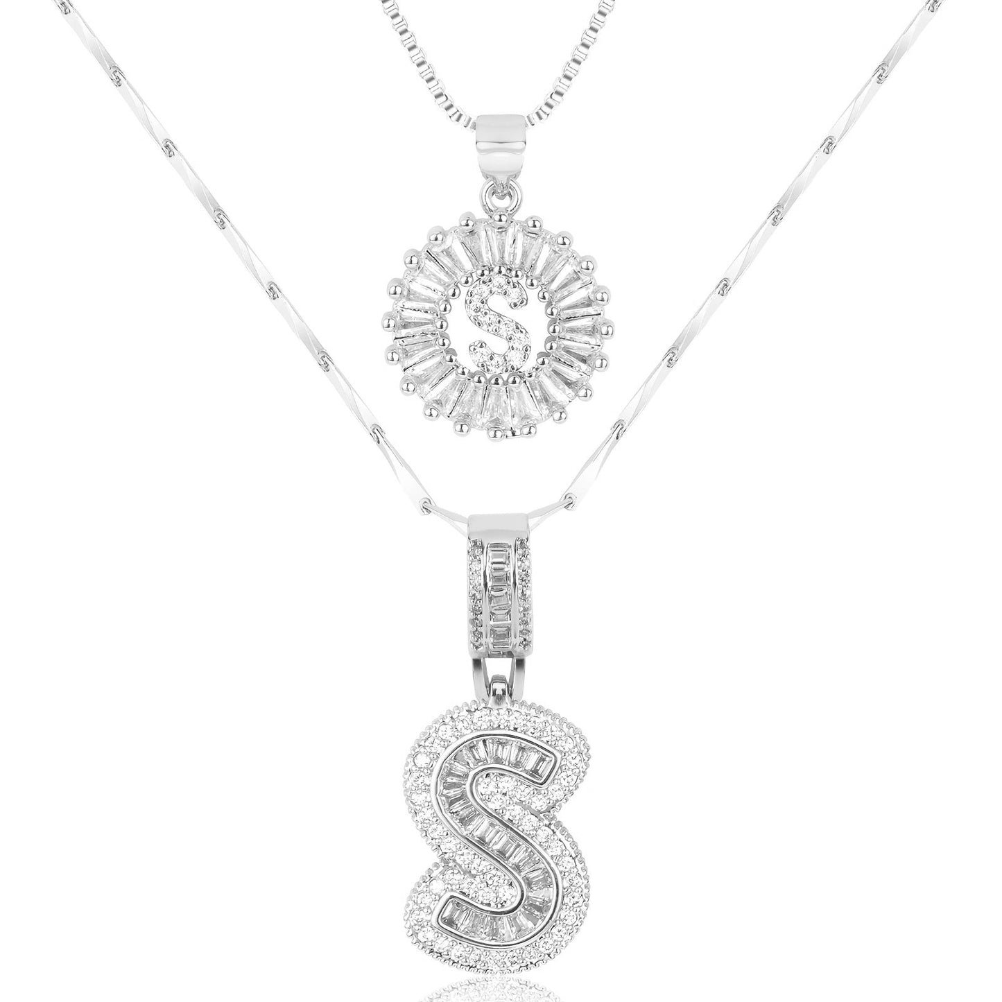 14k Diamond Initial Necklace Set - The Signature Duo