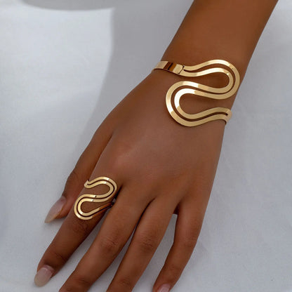Adjustable Modern Swirl Bracelet and Ring Set