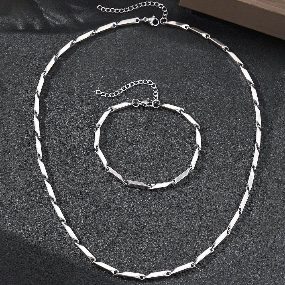 Modern Geometric Chain Necklace and Bracelet Set