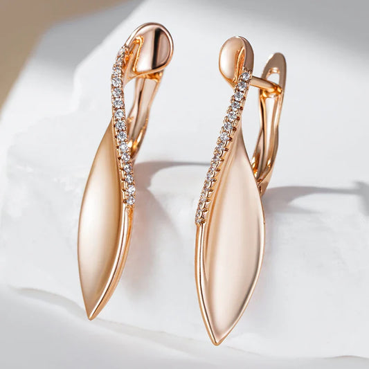 Dainty Natures Accented Diamond Leaf Earrings
