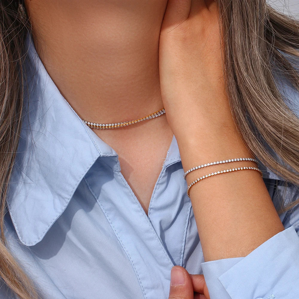2mm Dainty Tennis Chain Bracelet and Necklace