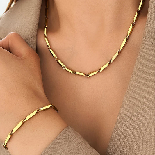 Modern Geometric Chain Necklace and Bracelet Set
