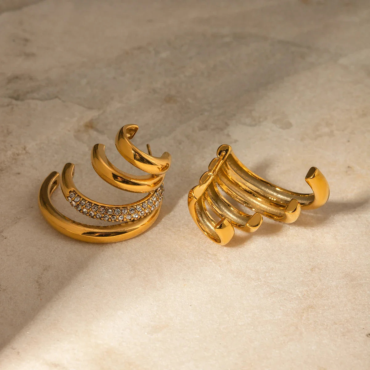 18k Quad Half Hoops Stud Earrings