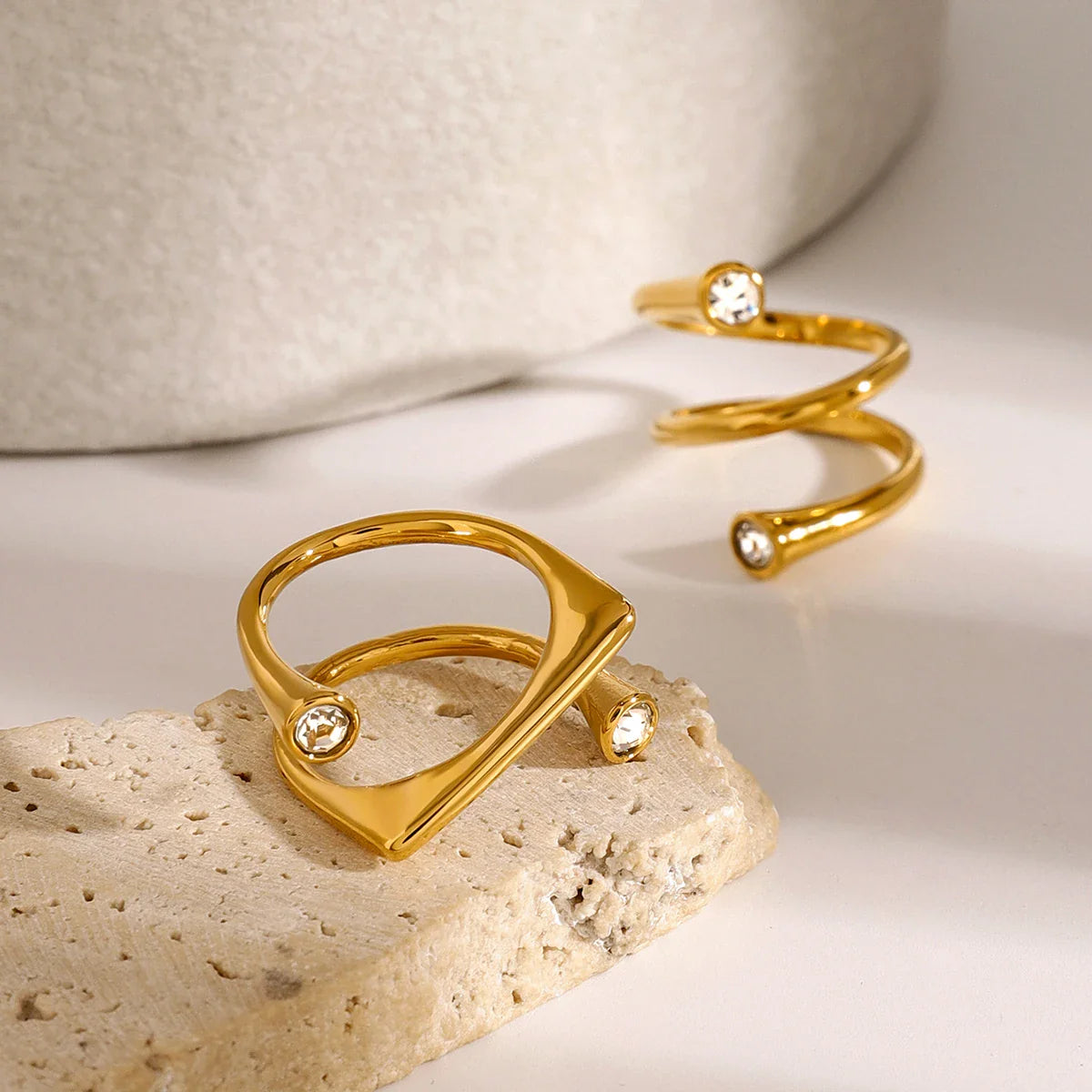 Asymmetrical Triple Wrap Diamond Tip Rings