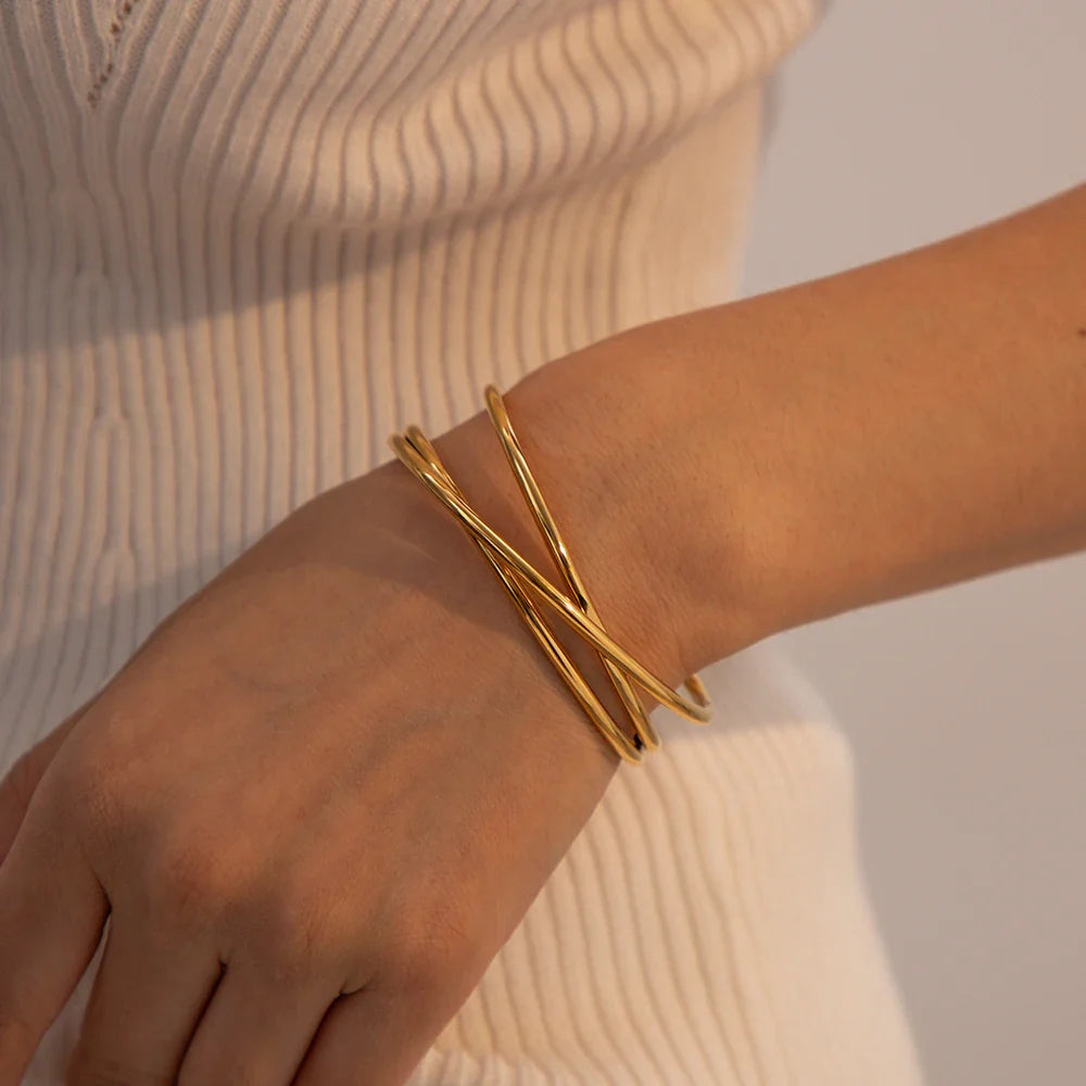 18k Interlaced Trio Bangle Cuff Bracelet