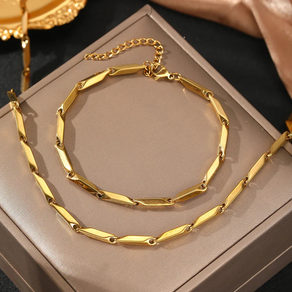 Modern Geometric Chain Necklace and Bracelet Set