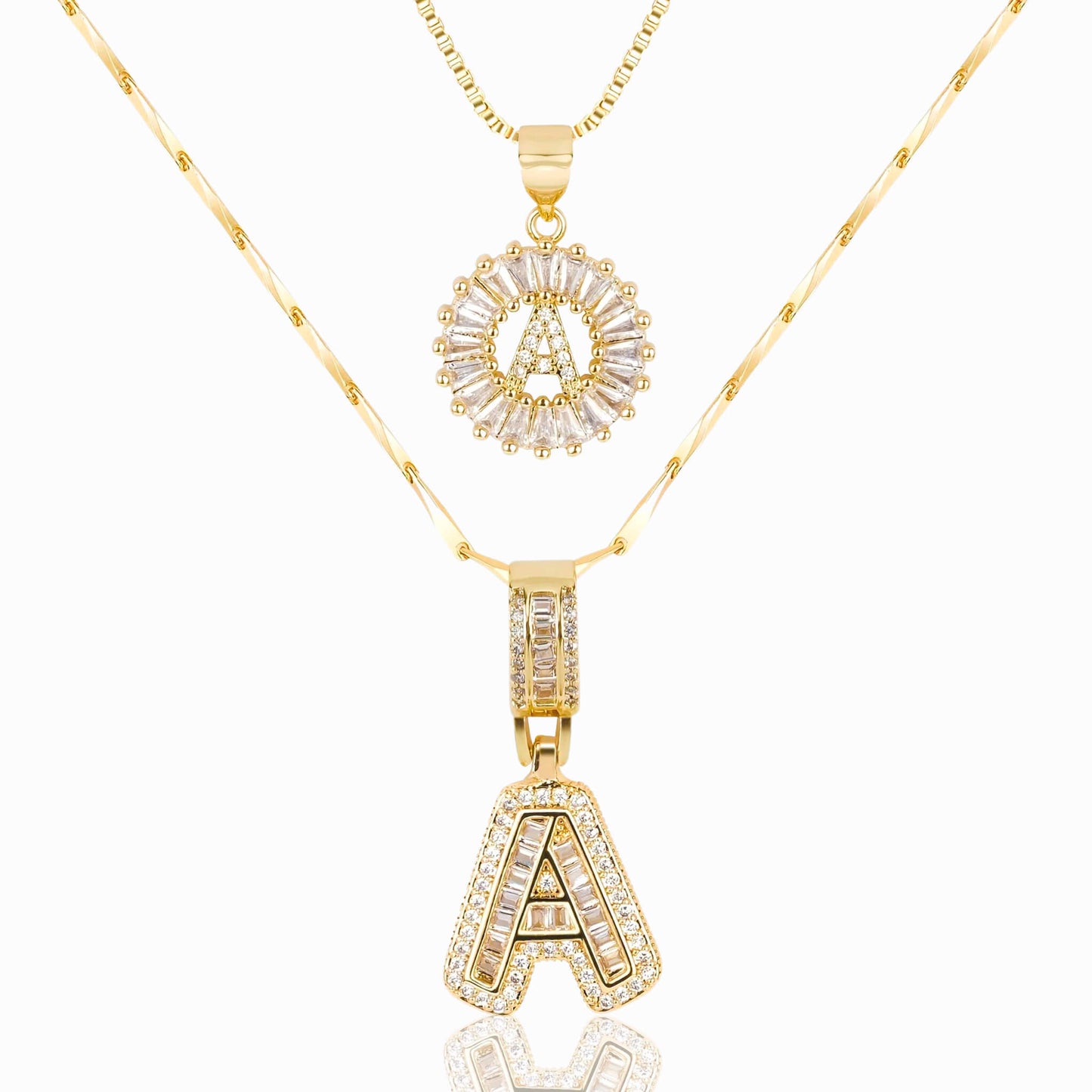 14k Diamond Initial Necklace Set - The Signature Duo