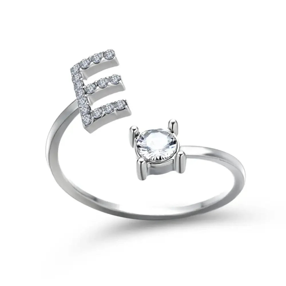 Adjustable Dainty Diamond Letter Initial Ring