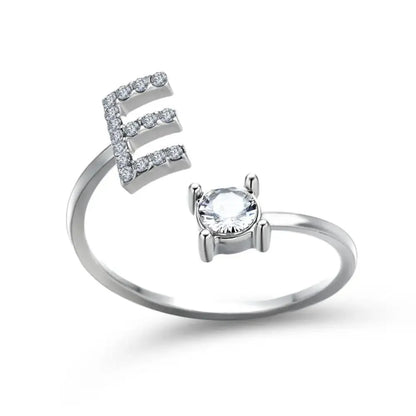 Adjustable Dainty Diamond Letter Initial Ring