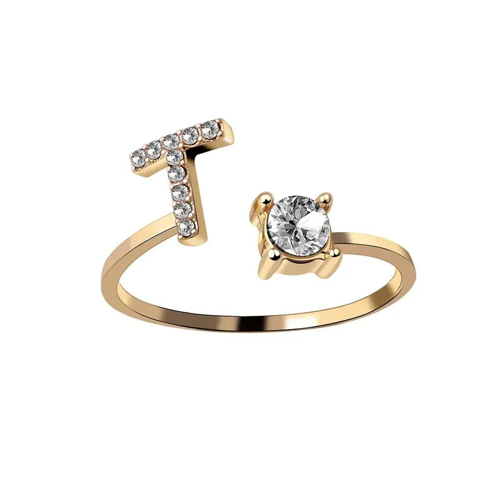 Adjustable Dainty Diamond Letter Initial Ring
