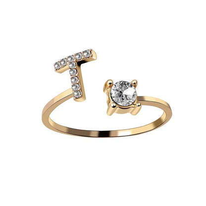 Adjustable Dainty Diamond Letter Initial Ring
