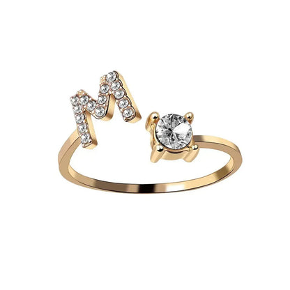 Adjustable Dainty Diamond Letter Initial Ring