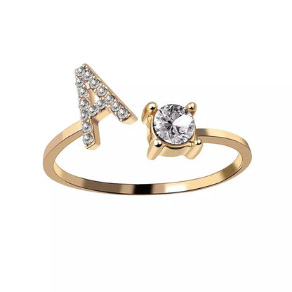 Adjustable Dainty Diamond Letter Initial Ring