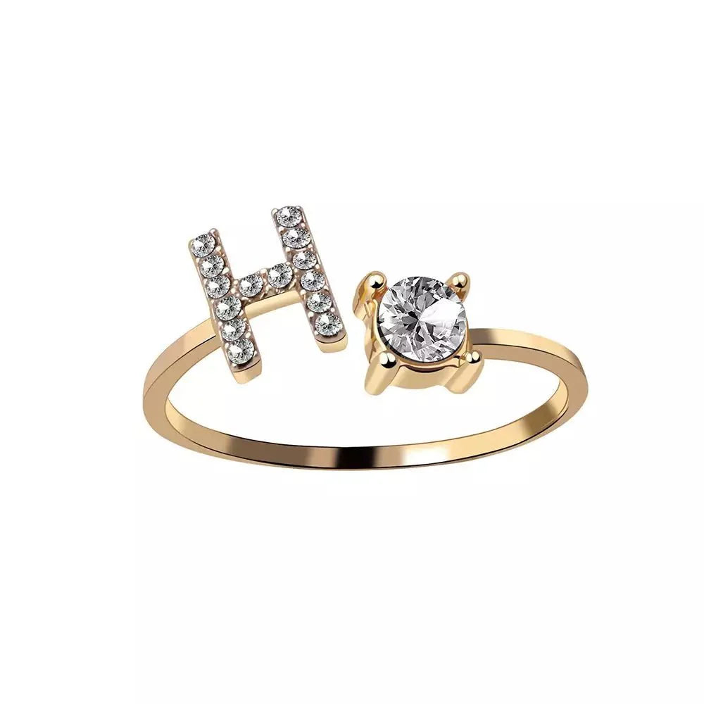 Adjustable Dainty Diamond Letter Initial Ring