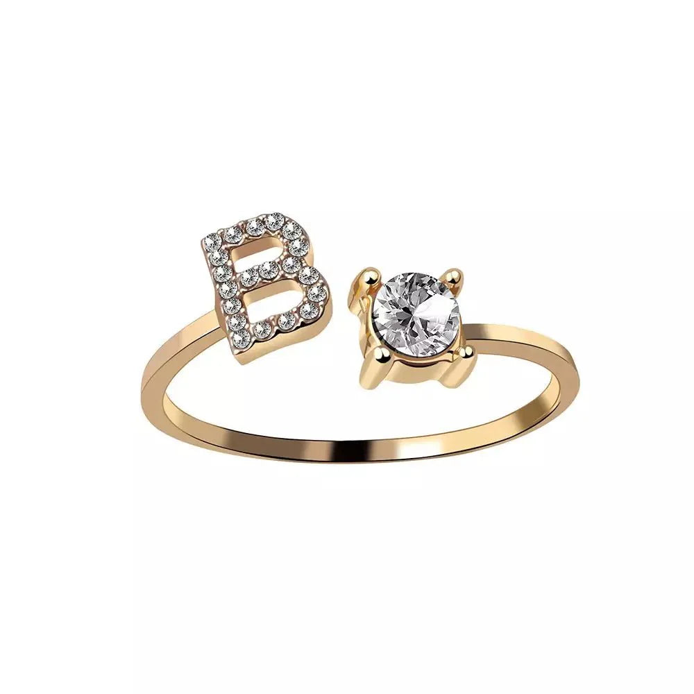 Adjustable Dainty Diamond Letter Initial Ring