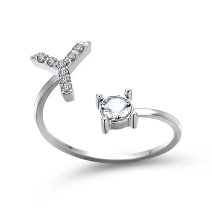 Adjustable Dainty Diamond Letter Initial Ring