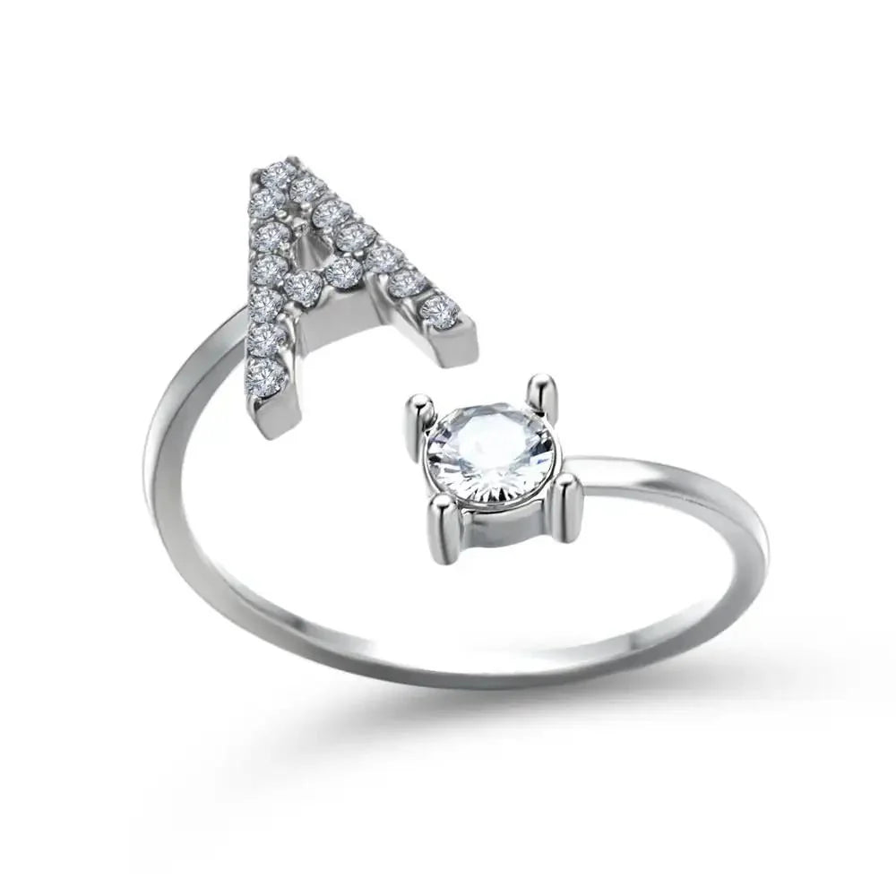 Adjustable Dainty Diamond Letter Initial Ring