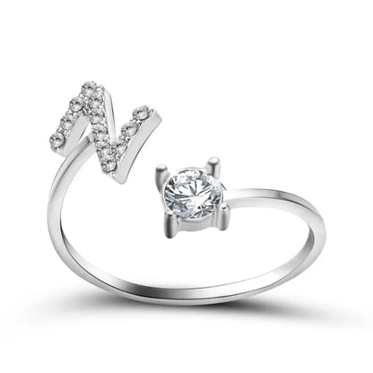 Adjustable Dainty Diamond Letter Initial Ring