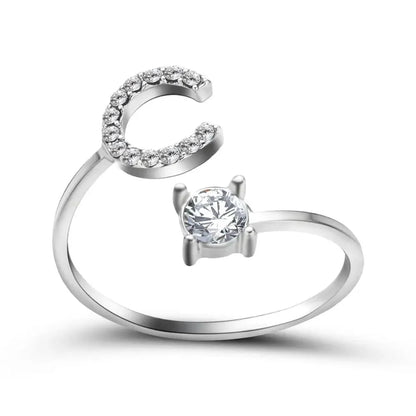 Adjustable Dainty Diamond Letter Initial Ring
