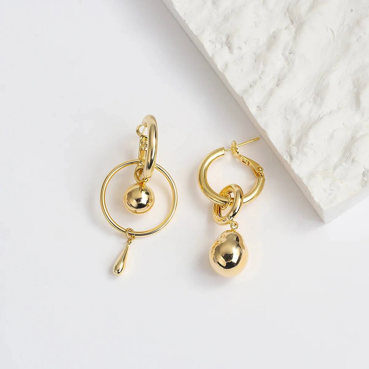 Asymmetric Geometric Ball Drop Earrings