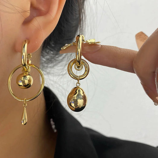 Asymmetric Geometric Ball Drop Earrings