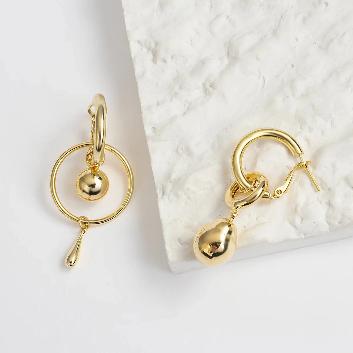 Asymmetric Geometric Ball Drop Earrings