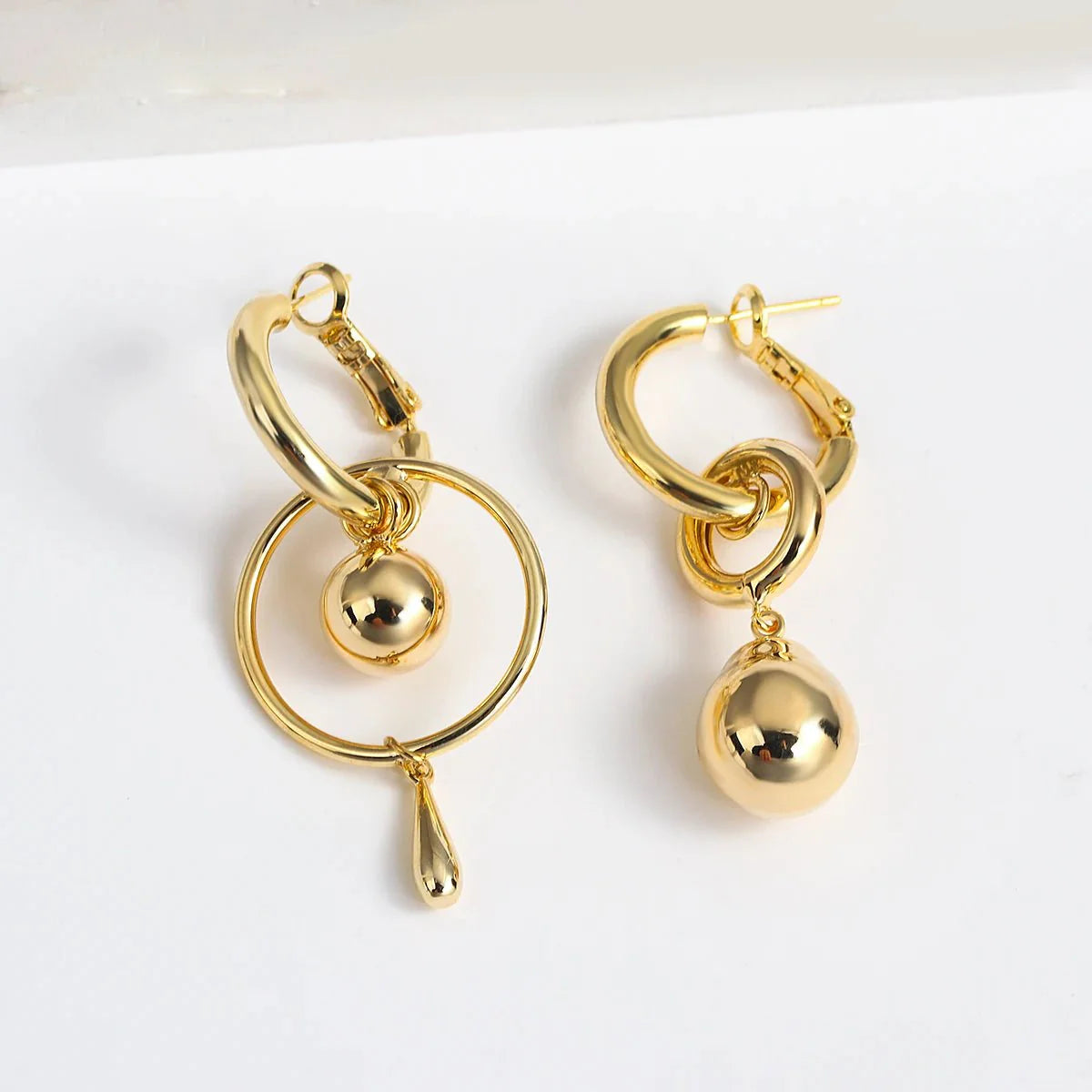 Asymmetric Geometric Ball Drop Earrings