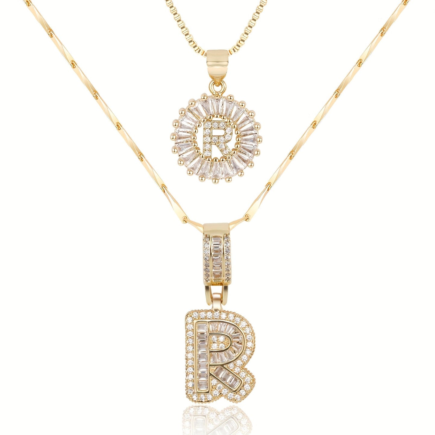 14k Diamond Initial Necklace Set - The Signature Duo