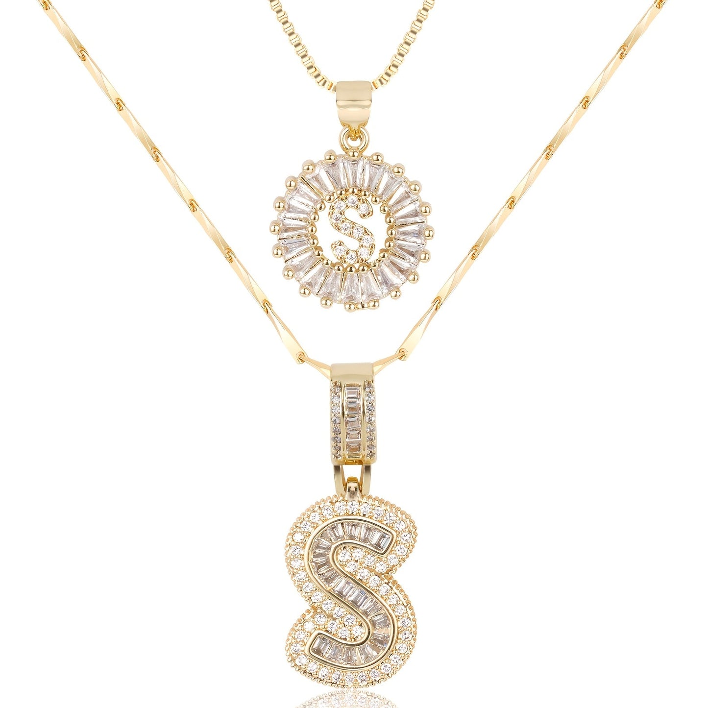 14k Diamond Initial Necklace Set - The Signature Duo