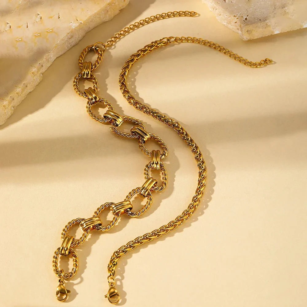 Chunky Paperclip & Weave Chain Bracelet Set