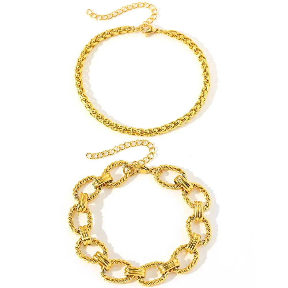 Chunky Paperclip & Weave Chain Bracelet Set