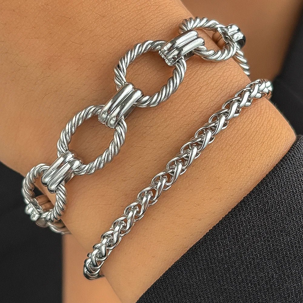 Chunky Paperclip & Weave Chain Bracelet Set
