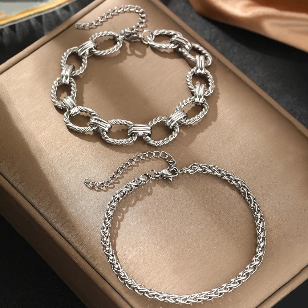 Chunky Paperclip & Weave Chain Bracelet Set