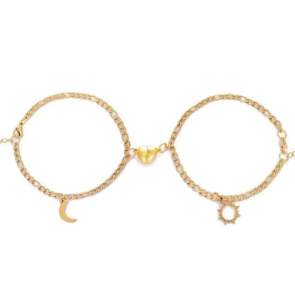 Couples Magnetic Heart Sun & Moon Bracelet Set