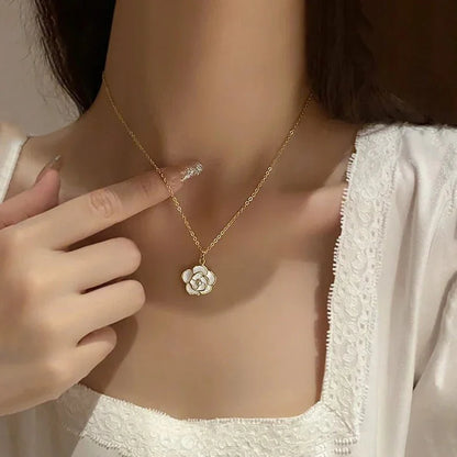 Dainty Blanc Camellia Floral Necklace, Earrings, Ring Jewelry