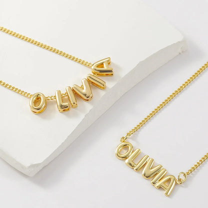 Dainty Bubble Letter Name Necklace