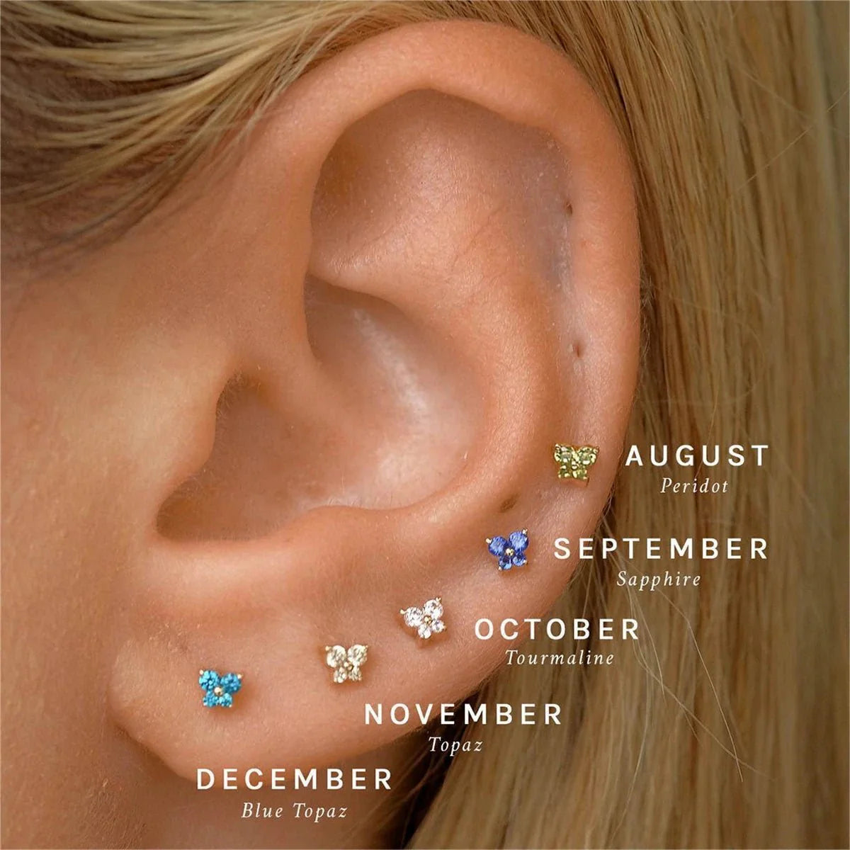 Dainty Butterfly Birthstone Stud Earring