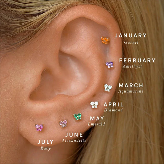 Dainty Butterfly Birthstone Stud Earring