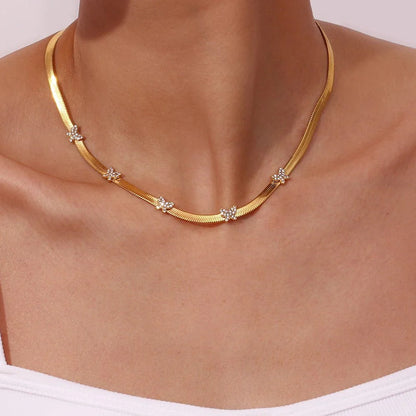 Dainty Diamond Butterfly Herringbone Necklace