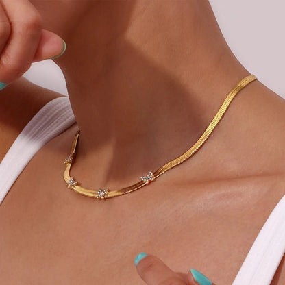 Dainty Diamond Butterfly Herringbone Necklace