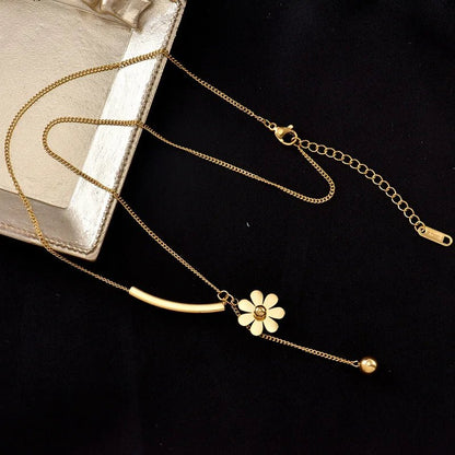 Dainty Floral Bar Dangle Necklace