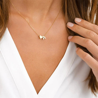 Dainty Heart Accented Letter Initial Necklace
