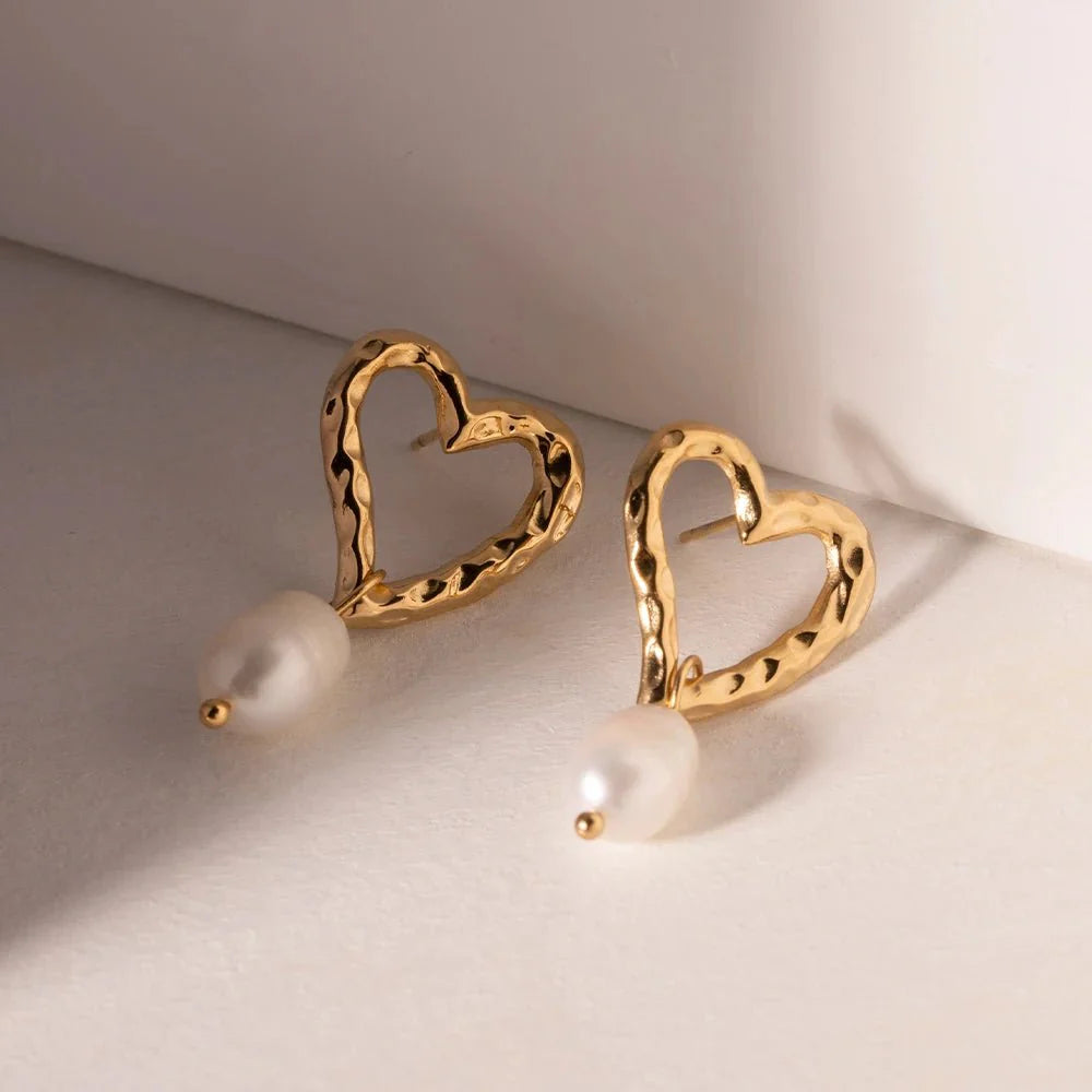 Dainty Heart Pearl Drop Earrings